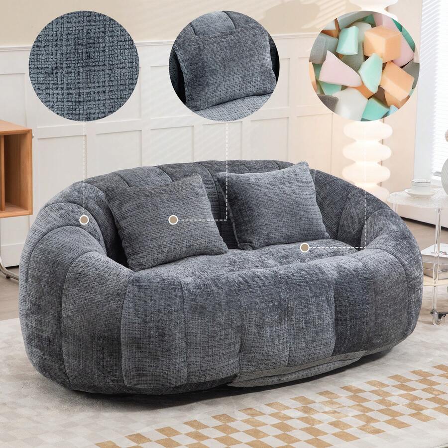 Bean Bag Sofa - Beige Chenille, Comfortable Accent Chair For Home And Outdoor Use - 灰色 - 查看 1