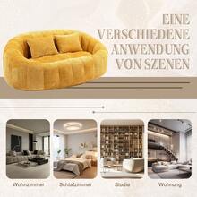 Bean Bag Sofa - Beige Chenille, Comfortable Accent Chair For Home And Outdoor Use - 黃色 - 查看 5