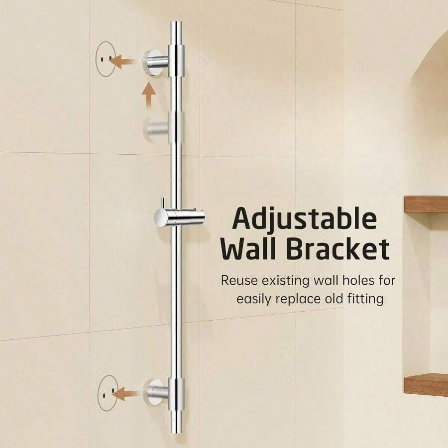 Shower Riser Rail With Adjustable Shower Holder, Wall Mounted Shower Slider Rail Stainless Steel Polished - 78CM + Polished Finish - View 1