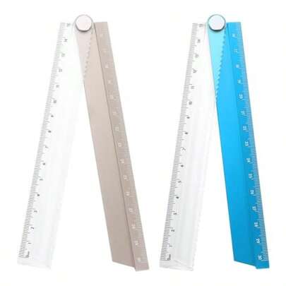 2 piezas Regla recta plegable de 30 cm de aleación de aluminio métrica, transportador plegable, regla de ángulo, herramienta de medición geométrica para arquitectos, artistas y oficina