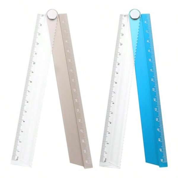 2 piezas Regla recta plegable de 30 cm de aleación de aluminio métrica, transportador plegable, regla de ángulo, herramienta de medición geométrica para arquitectos, artistas y oficina
