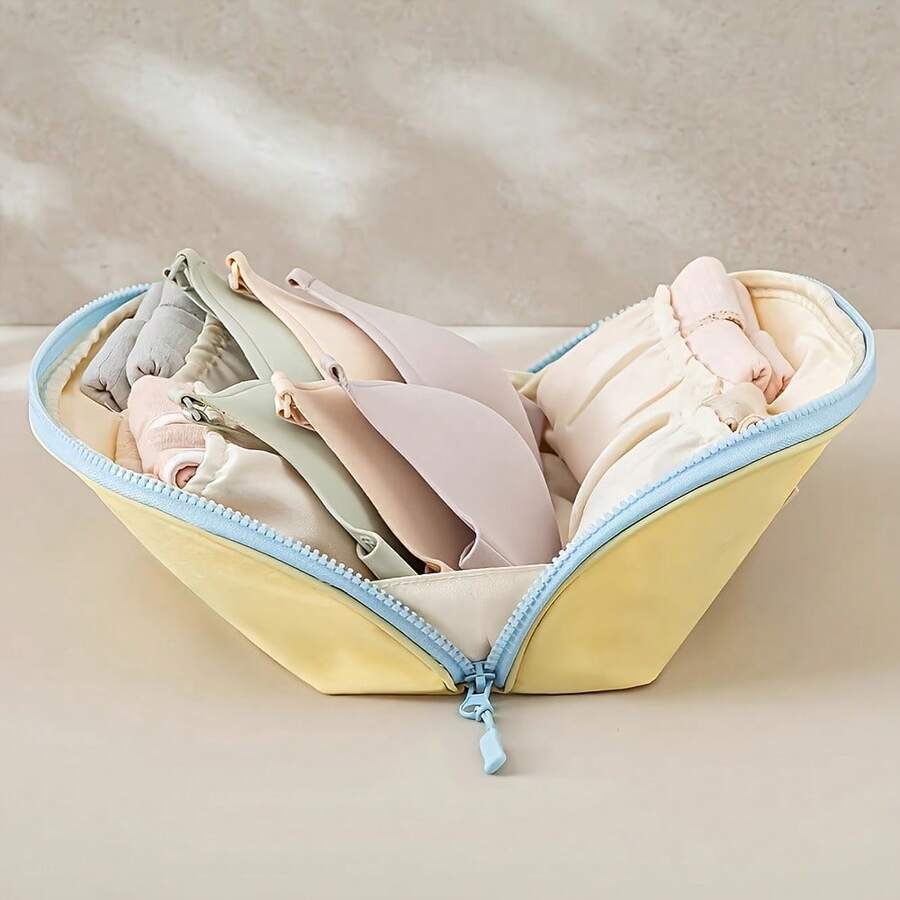 1pc Tassel Velvet 3-In-1 Bra Storage Bag/Color Block Bra Bag/Travel Underwear Organizer/Multi-Layer Underwear Storage Bag/Dust-Proof Underwear & Socks Organizer/Intimate Apparel Storage Bag/Portable Travel Storage Bag - View 1