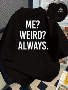 Women's Crewneck Short‑Sleeve Tee, Fun Quirky Text Print, Casual Comfort Autumn Daily Top, Fast Local Shipping - 黑色 - 查看 3