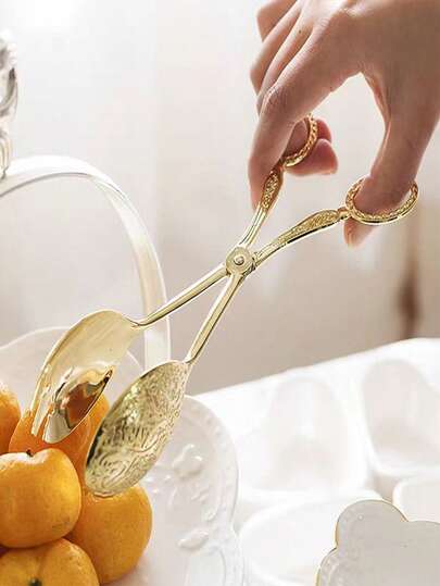 1 pièce Pince à gâteau style européen Or/Argent, Pince à barbecue coréen, Pince à aliments multifonction, Pince à pain, Pince à buffet, Pince à fruits