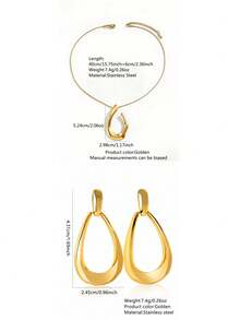 VceTd 1/2/3PCS Set Perhiasan Wanita Stainless Steel Gaya Modis dan Berlebihan dengan Desain Geometris Asimetris, Cocok untuk Pemakaian Sehari-hari, Liburan, atau Hadiah - Yellow Gold - View 8