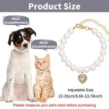 1pc Elegant Faux Pearl Pet Collar, Shiny Pink Heart-Shaped Rhinestone Pendant Necklace, Adjustable Extension Chain, Easy To Wear Decorative Neck Accessory, Suitable For Small Dogs And Cats, Birthday Holiday Photo Prop, Pet Grooming Supplies - Multicolor - View 2