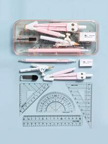 10pcs Compass And Ruler Set, Student Learning Supplies, Exam Drawing Stationery, Multifunctional Ruler And Compass With Pen Holder, Triangle Ruler, Straight Ruler, Protractor, Pen Clip For Drawing, Back To School - Sets - View 15