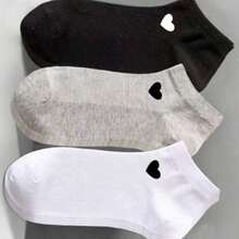 1/3/5/10 Pairs Women's Solid Color Versatile Heart Print Casual Invisible Socks - Multicolor - View 3