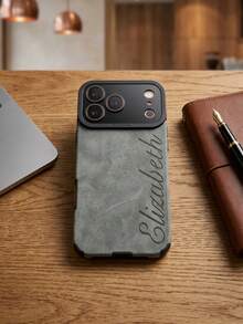 Customized Personalized Name Phone Case, Compatible With IPhone 11 12 13 14 15 16 17 18 Pro Max Plus 17 Air, Korean Luxury Soft PU Leather, 3D DIY Engraved Letters Initial Name, Camera Shockproof Protective Shell, Holiday Gift For Lovers, Friends, Family And Yourself - Green - View 2