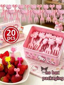 Sanrio 10pcs Hello Kitty Cute Fruit Forks, Party Dessert Forks, Suitable For School And Various Occasions, Reusable, Suitable For Fruit, Cake, Ice Cream - Summer Tableware, Lunch Box, Plate Decoration, Restaurant - Home, Outdoor Picnic - A - View 10