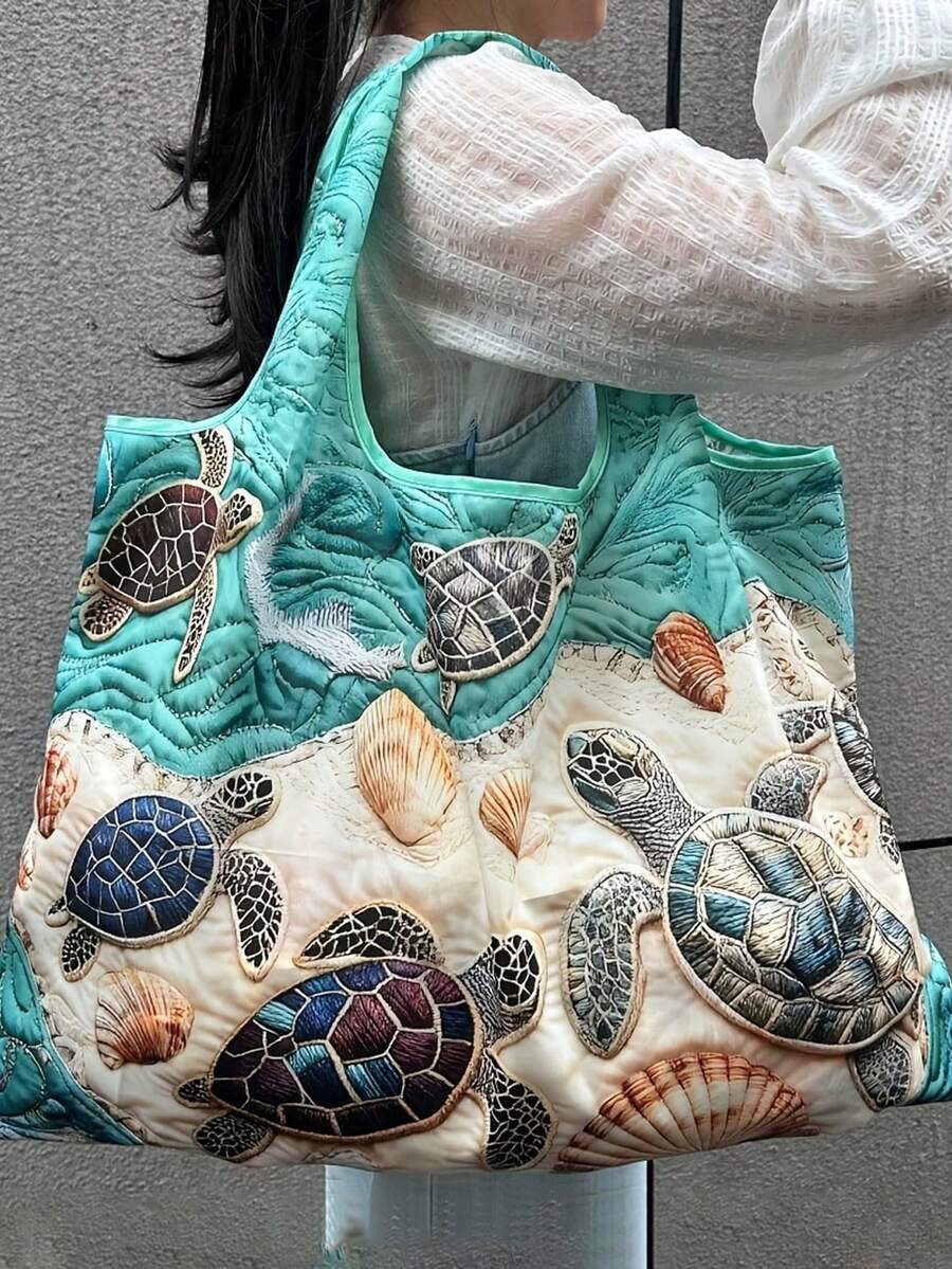 [Turtle Shopping Bag]Memory Fabric Turtle Large Capacity Portable Shopping Bag - Lightweight Foldable Tote Bag - Shoulder/Hand Carry - View 1