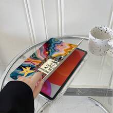 1pc Rainbow Vortex Galaxy Black Cat Inspirational Quote Print 3+Y Fold Multi-Angle Magnetic Stand Tablet Protective Case, With Pen Slot And Auto Sleep/Wake, Compatible With IPad PRO/AIR, Pad 5/6/21, Pad, MatePad, Honor Pad - Multicolor - View 5