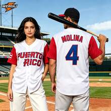 Jersey Baseball Pria #4 Legenda Puerto Rico Yadier Molina, Penangkap Bola, Bordir Huruf, Pakaian Baseball World Baseball Classic, Hadiah Hari Pertandingan - Putih - View 3