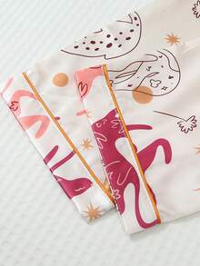 Women's Animal Print Satin Pajama Set, Short Sleeve Top, Shorts & Long Pants, 3 Pieces - Champagne - View 9