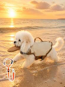 2pcs Pet Life Jacket With Leash, Sporty Lightweight Beach Swimsuit, Protective Wear, Dog Swimming Suit/Buoyancy Vest, Dog Floating Water Jacket, Suitable For Small Dogs, Medium Dogs, Can Be Used For Outdoor Walks, Leash, Dog Clothes, Dog Halloween Costume - Multicolor - View 7