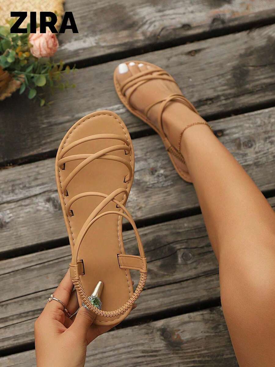 Zira2026 Women's Round Toe Closed Toe Thin Strap Metal Buckle Back Strap Flat Slide Sandals, Minimalist Casual Style