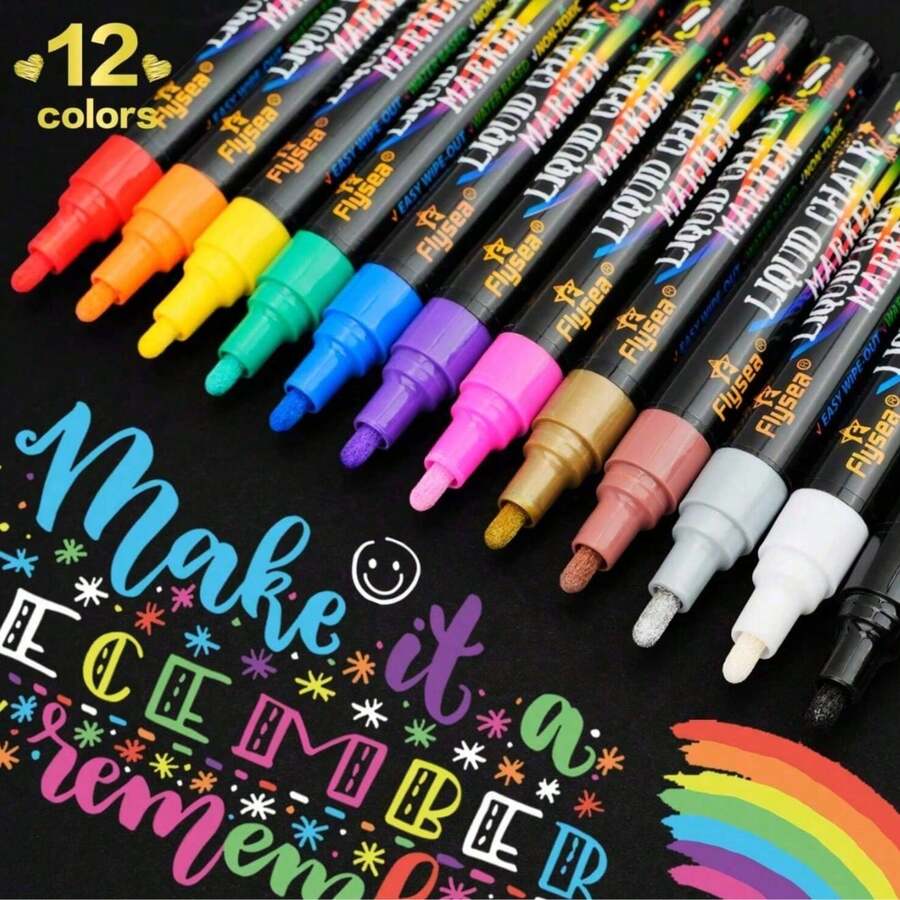 White/Colored Water-Based Dust-Free Liquid Chalk, Suitable For Advertising And Graffiti, Blackboard Chalk Set, 5 Different Tip Sizes, Multiple Uses, Multi-Color System For Different Applications, Suitable For Coffee Shop Writing Decoration, Christmas Glass Graffiti, School Blackboard Teaching - Sets - View 1