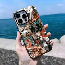 復古西部拼貼牛仔牛仔女藝術手機殼，適用於 iPhone 17 16 15 14 13 12 11 Pro Max - 彩色 - 查看 2