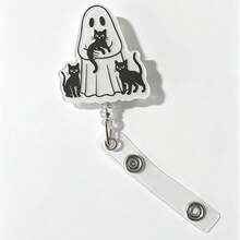 1pc Halloween Black Cat Ghost Holiday Retractable ID Badge Holder - Multi-color - View 7