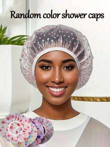 5pcs/3pcs Topi Mandi Tahan Air Warna Campuran, Topi Mandi Bermotif, Topi Mandi Tahan Debu dan Tahan Air PVC, Topi Mandi Tebal yang Dapat Digunakan Kembali, Cocok untuk Rumah, Perjalanan, Salon, Spa Kecantikan - Tipe dasar - View 2