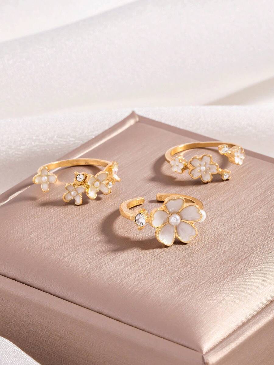 Gentle Floral Open Ring, Fresh Girly Style Adjustable Finger Ring - Multicolor - View 1