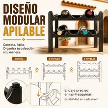 Estante Botellero de Plástico PP para 4 Botellas de Vino, Organizador de Almacenamiento Apilable para Cocina y Despensa, Soporte Horizontal de Color Marrón Oscuro, 43x23x13cm - Negro - Ver 3