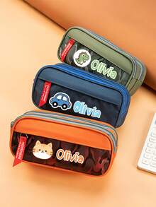Tempat Pensil Dua Lapis yang Dipersonalisasi, Tas Penyimpanan Pensil dengan Teks Kustom - Organizer Alat Tulis yang Dipersonalisasi dengan Nama yang Dapat Disesuaikan, Tempat Pensil Dua Lapis yang Dipersonalisasi, Tempat Pensil Kapasitas Besar yang Disesuaikan, Tempat Pensil Kapasitas Besar yang Disesuaikan - MultiWarna - View 10