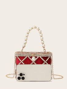 Fashionable Elegant Party Evening Diamond Metal Handbag - Red - View 8