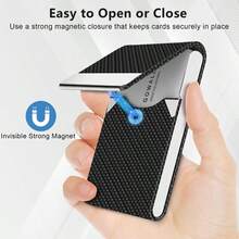 1 Business Card Holder, PU Leather Business Card Case, Unisex, Ultra-Thin Metal Business Card Holder, Magnetic Closure, Back-To-School Essential - Multiple Styles - View 7