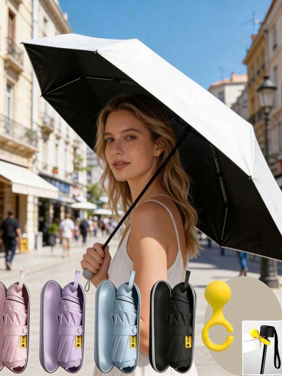 1pc Fashionable Portable Umbrella, Innovative Design, Lightweight Mini Capsule Umbrella, UV Protection And Rainproof, Foldable, Suitable For School, Office, Home, Travel, Outdoor Activities, Garden, Travel Essential, Portable Essential, Beach Essential, Graduation Season, Graduation Ceremony, Graduation Gift, Congratulate Graduates, Outstanding Graduates, End Of Studies, Graduation Party, Outdoor Essential, Portable Travel - Multicolor - View 1
