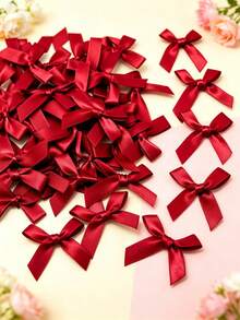 50 piezas/100 piezas Juego de lazos de cinta roja - Adecuado para decoración de envolver regalos, pinzas para el cabello de fiesta de boda, suministros hechos a mano para todas las estaciones - lazo de cinta de 4 cm - Ver 4