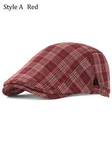 2 Gaya Topi Newsboy Kotak-kotak & Patchwork, Topi Beret Ivy Datar Vintage untuk Pria & Wanita - Kotak-kotak - View 15
