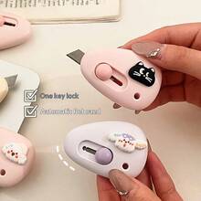 3pcs/Set Random Color Cute Mini Utility Knife, Portable Retractable Box Cutter, Office Supplies Unboxing - Color: Random - View 3
