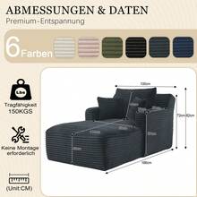Sofa Bed Mattress - DARK GREY + Corduroy + 1 Seat - View 3