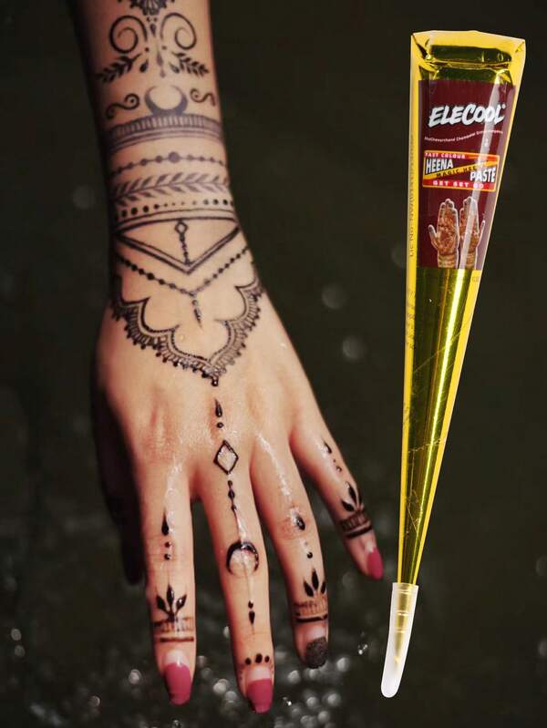 1pc Chestnut Henna Nail Art Tattoo Cream Semi-Permanent Tattoo Ink For Arms, Shoulders, Neck, Collarbone, Body, Long-Lasting Color Retention, Plant-Based Tattoo Ink