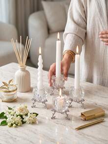 Candle Holder/Candelabra, Transparent Crystal Diamond Candle Holder Set With Polished Metal Base, Suitable For Home, Office And Party Decoration, Practical Round Display Base, Romantic Wedding Home Decor, Decorative Tabletop Accessory, Gift - Stylish Rose Design - View 1