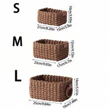1件/3件套（小号+中号+大号）编织收纳篮，纸绳编织带提手，小型编织篮，用于整理收纳，可爱装饰礼品篮，适用于橱柜、卧室、客厅、宿舍、桌面等场所的收纳，乡村风格装饰，可重复使用的波西米亚风置物篮，可用于存放文具、衣柜、玩具、化妆品等，是理想的礼品篮。 - 棕色 - 查看 10