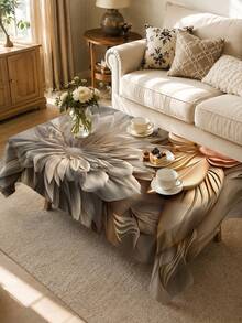 1pc Luxury 3D Floral Round Tablecloth, Beige Gray Gold Polyester Table Cloth With Oversized Flower And Layered Leaf Print, Elegant Dining Table Cover For Kitchen, Dining Room, Wedding, Party, Restaurant And Modern Home Decor - Multicolor - View 6