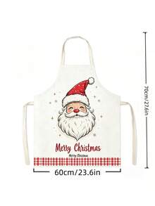 1pc Christmas Print Kitchen Apron, Santa Claus & Nutcracker Pattern Sleeveless Cooking Apron, Red Plaid Hem Waterproof Oil-Proof, Christmas Home Kitchen Decor Gift - Multicolor - View 5