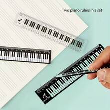 2 buah Penggaris Lurus Not Musik, Penggaris Keyboard Piano Gaya Musik Kreatif, Penggaris Dekorasi Not Musik Lucu, Hadiah Kreatif untuk Pecinta Musik, Penggaris Lurus Kunci Piano Hitam Putih, Penggaris Lurus Skala Garis Staf, Hadiah untuk Guru Musik, Alat Kantor Praktis - Berbagai gaya - View 2