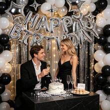 18pcs Silver Birthday Banner, Five-Point Star & Four-Point Star Foil Balloon Set, Suitable For Birthday Party Decoration, Theme Party Setup, Birthday Atmosphere Decor, Bachelor Party Setup, Coming Of Age Ceremony, First Birthday - View 6