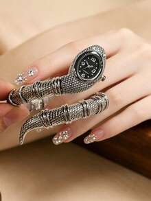 SOKI Jam Tangan Wanita Modis dengan Gelang Ular yang Dipersonalisasi, Jam Tangan Quartz dengan Penggerak Elektronik dan Tampilan Jarum, Cocok untuk Pemakaian Sehari-hari, Musim Kembali ke Sekolah, Penunjuk Waktu, Hadiah Ulang Tahun, Juga Pilihan Ideal untuk Teman. - Perak - View 6