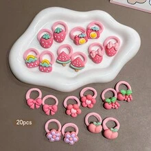 20 piezas de ligas para el cabello con estilo de dibujos animados lindos aleatorios, adecuadas para uso diario - Multicolor - Ver 9