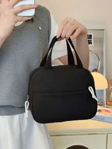 Mochila de estudiante versátil de moda para mujer de unicolor con combinación de doble espalda - Negro - Ver 4