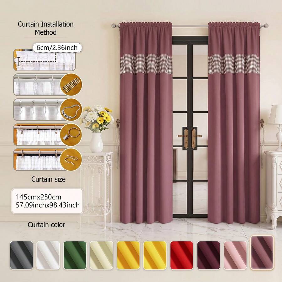 FLYINGCURTAINS Modern Plaid Patchwork Thermal Sunscreen Curtain With Window Rod Bag Style Light Translucent Privacy Window Screen, Farmhouse Style Home Decor Curtain - Lilac Purple - View 1