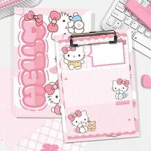 1 Clipboard + 50 Sticky Notes KT Cat Clipboard A5 Colorful Heart Cat Design, Writing Memo Clipboard, Suitable For Student Classroom Notes, Office Meeting Memos, Daily Handwritten Document Organization - A - View 1