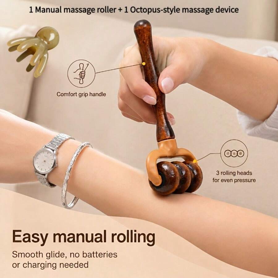 2pcs = 1 Manual Massage Roller + 1 Octopus Massager - Portable Handheld Muscle Massager, Suitable For Neck, Back, Shoulders, Hands, And Head, Ideal For Home, Office, And Sports/Fitness Use - A - View 1