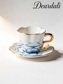 DearDali 2pcs (1cup+1saucer) 80ML Gradient Gold Rim Petal Ceramic Cup And Saucer Set, French Style Teacup, Luxury Porcelain Cup, Exquisite Lace Tableware, Arabic Coffee Cup, Suitable For Coffee Or Tea, Fun Gift Cup For Friends - Multicolor - View 10