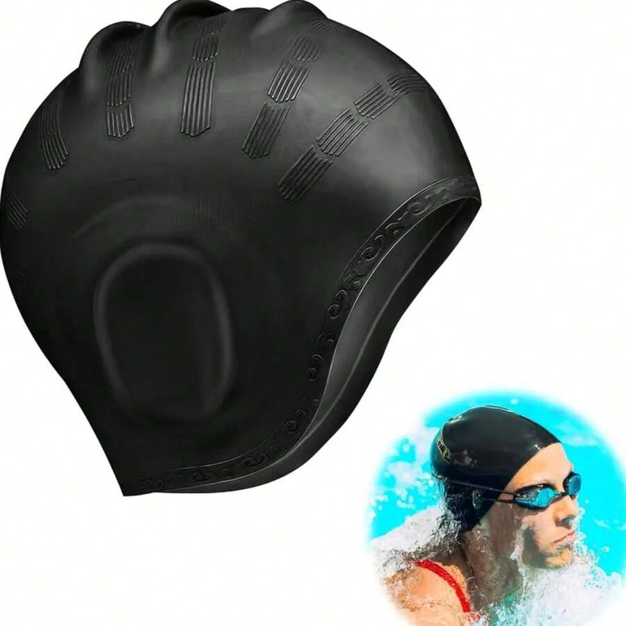 1pc Extra Large Silicone Ear Protection Swim Cap, Elastic Comfortable, Non-Tight Neck Adult Swimming Cap, Suitable For Men And Women - Multicolor - View 1