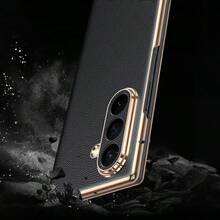 高級 PU 皮革磁吸自動吸附翻蓋手機殼,適用於 Galaxy Z Fold 8 Ultra、Fold 8、Fold 7、Fold 6、Fold 5,鍍金邊框全鏡頭保護防刮耐震保護殼 - 黑色 - 查看 8